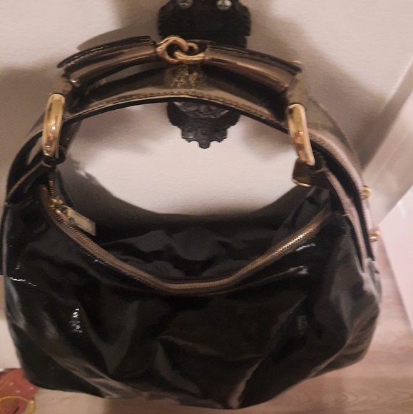 AUTH GUCCI BLACK PATENT LEATHER MEDIUM HORSEBIT HOBO HANDBAG EUC - Picture 3 of 16